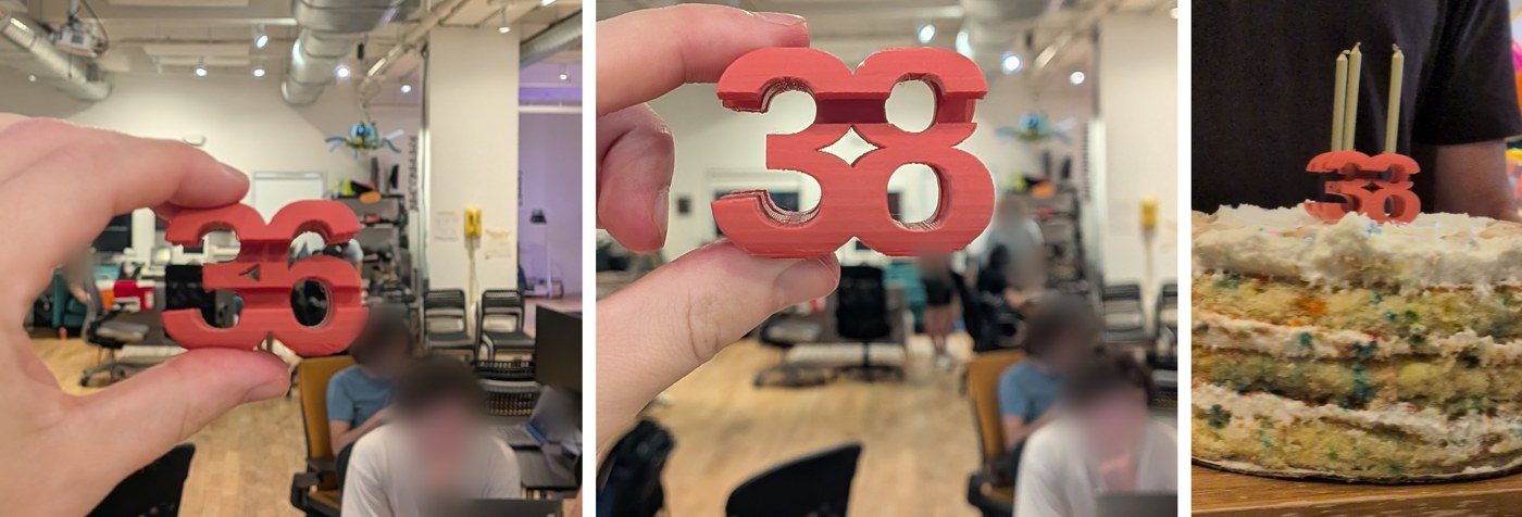 Some views of the candle holder, showing how it shows different numbers when viewed from different sides.
